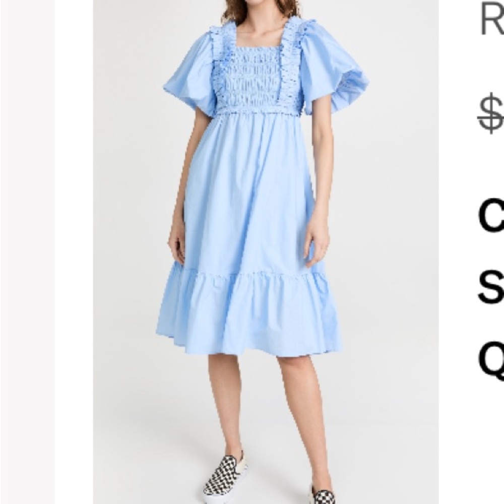 English factory ruffle smocked midi dress